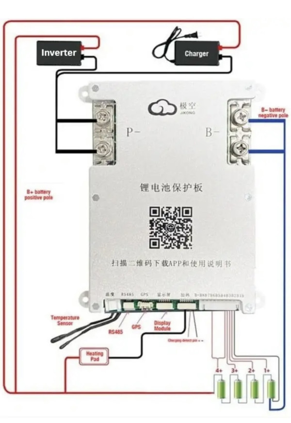 Плата BMS Jikong JK-BD6A24S6P Smart 8S-24S 60A(100A) з кнопкою активний балансир Bluetooth 