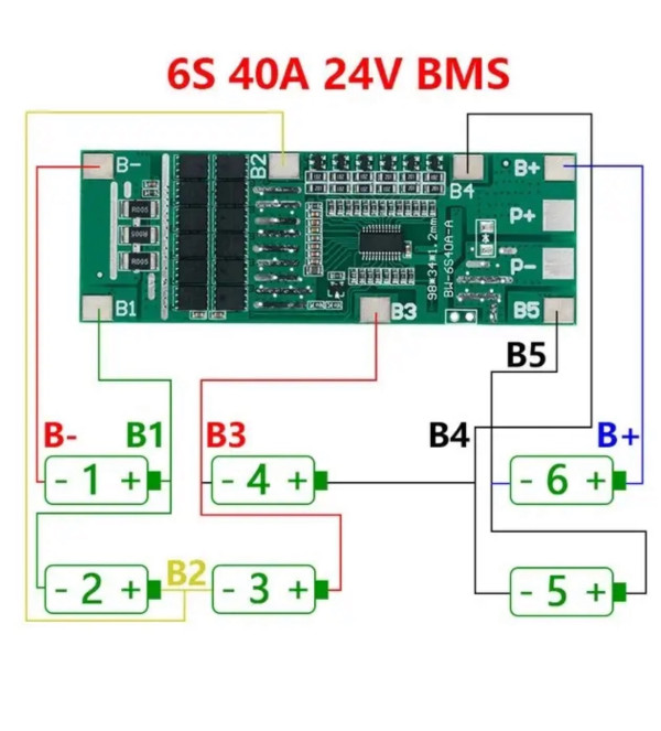 Плата BMS 6S 40A 24В з балансуванням для акумуляторів