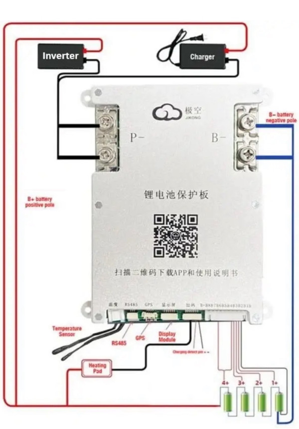 Плата BMS Jikong JK-BD4A24S4P Smart 8-24S 40A(60A) з кнопкою активний балансир Bluetooth 
