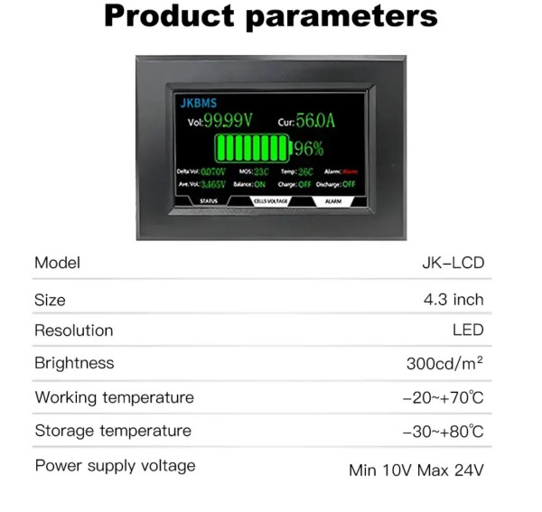 Сенсорний екран 4.3" V15 для BMS Jikong JK-LCD 