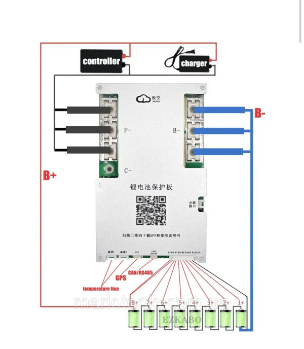 Плата Smart BMS JK-B2A8S30P 4S-8S 300A (450A) активний балансир 2A